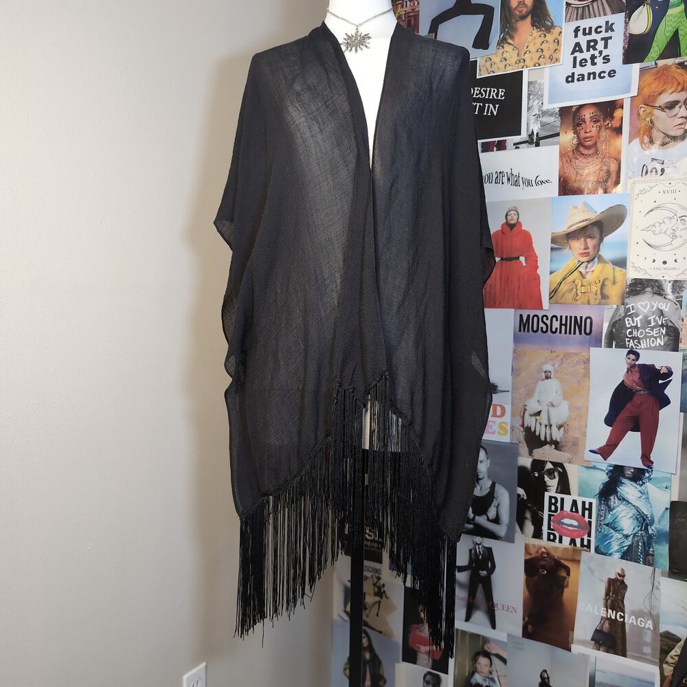 Black Fringe Kimono Cardigan Boho
